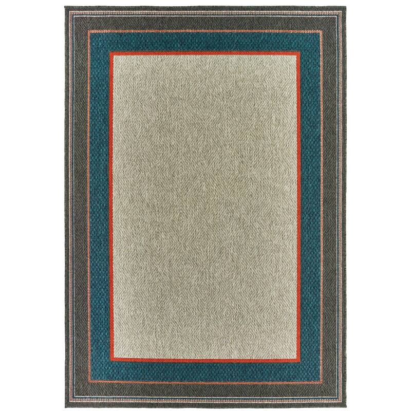 Ermont Grey Blue Border Outdoor Casual Area Rug