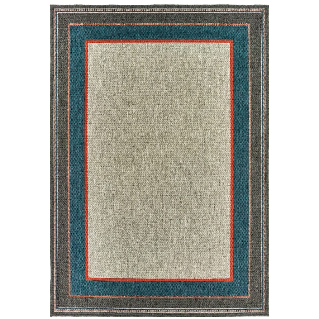 Ermont Grey Blue Border Outdoor Casual Area Rug