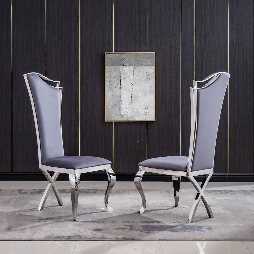 Set of 2 Unique Design Backrest Dining Chair with Stainless Steel Legs