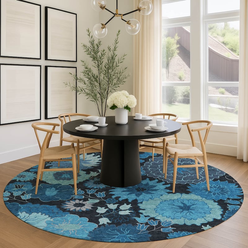 Machine Washable Indoor/ Outdoor Modern Floral Chantille Rug