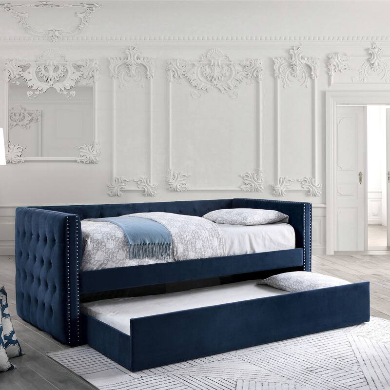 Furniture of America Ragen Twin-size Tufted Upholstered Daybed with Trundle and Nailhead Trim - Navy