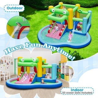 Inflatable Bounce House with Slide and Splash Pooland and 680W Blower - 13 x 12.8 x 6.2 ft