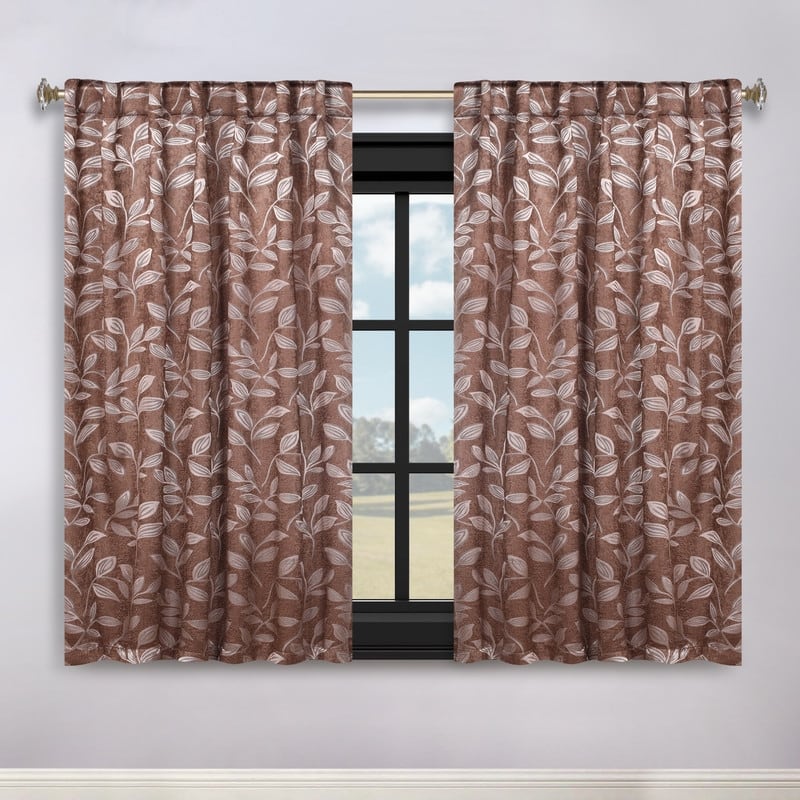Superior Leaves Machine Washable Room Darkening Curtains with Back Tabs, Set of 2