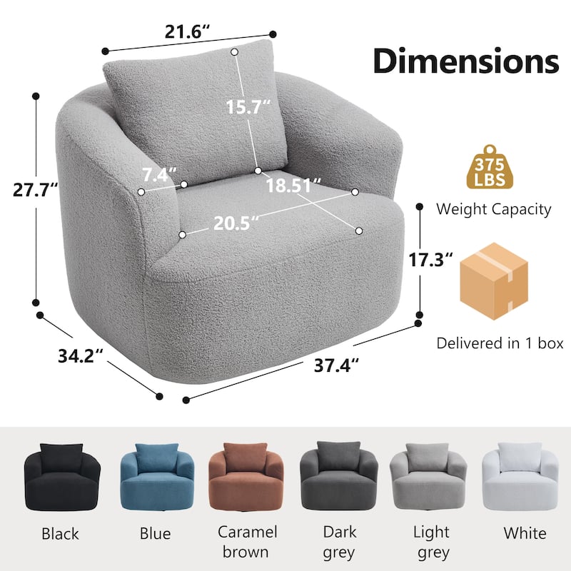 Roomfitters 360° Swivel Teddy Fleece Cuddle Chair, High-Resilience Round Accent Sofa with Soft Pillow