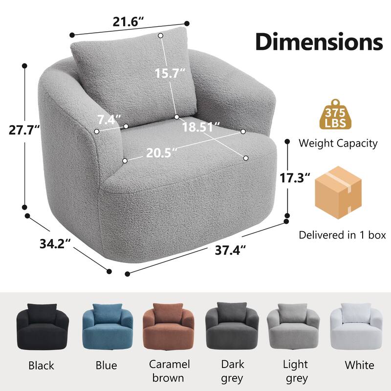 Swivel Round Sofa Chaise, Upholstered Sofa Chair with One Soft Pillow, Single Sofa with Adjustable Pillow