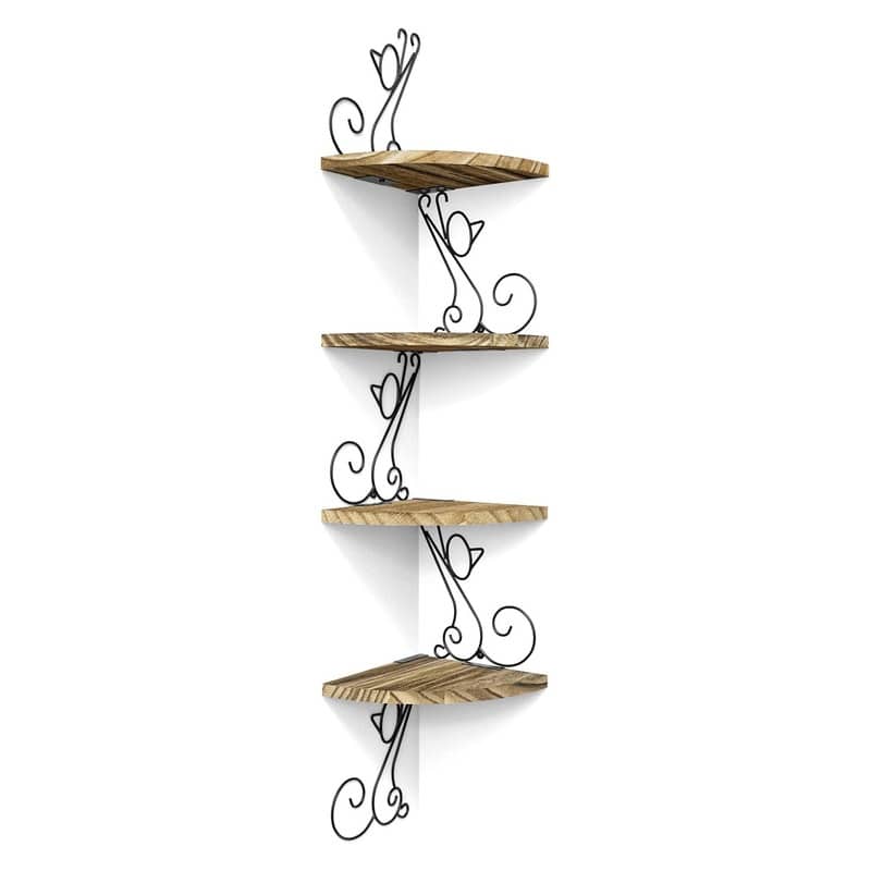 4 Tier Floating Shelves for Wall Rustic Wood Decor - Carbonized Black
