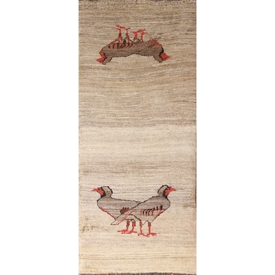 Animal Pictorial Gabbeh Runner Rug Persian Vintage Wool Carpet - 2'6"x 7'2"