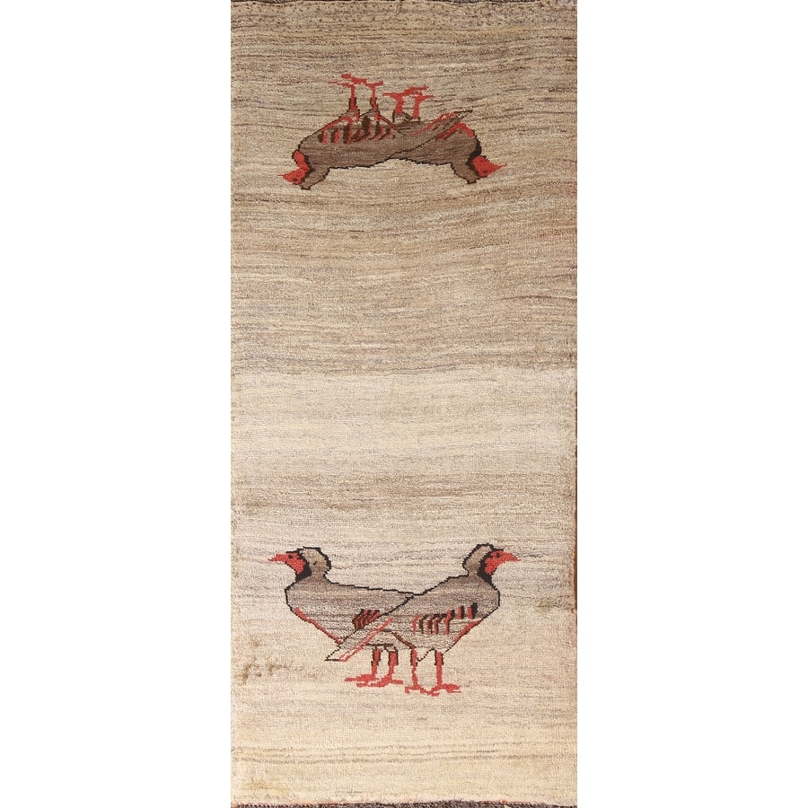Animal Pictorial Gabbeh Runner Rug Persian Vintage Wool Carpet - 2'6"x 7'2"