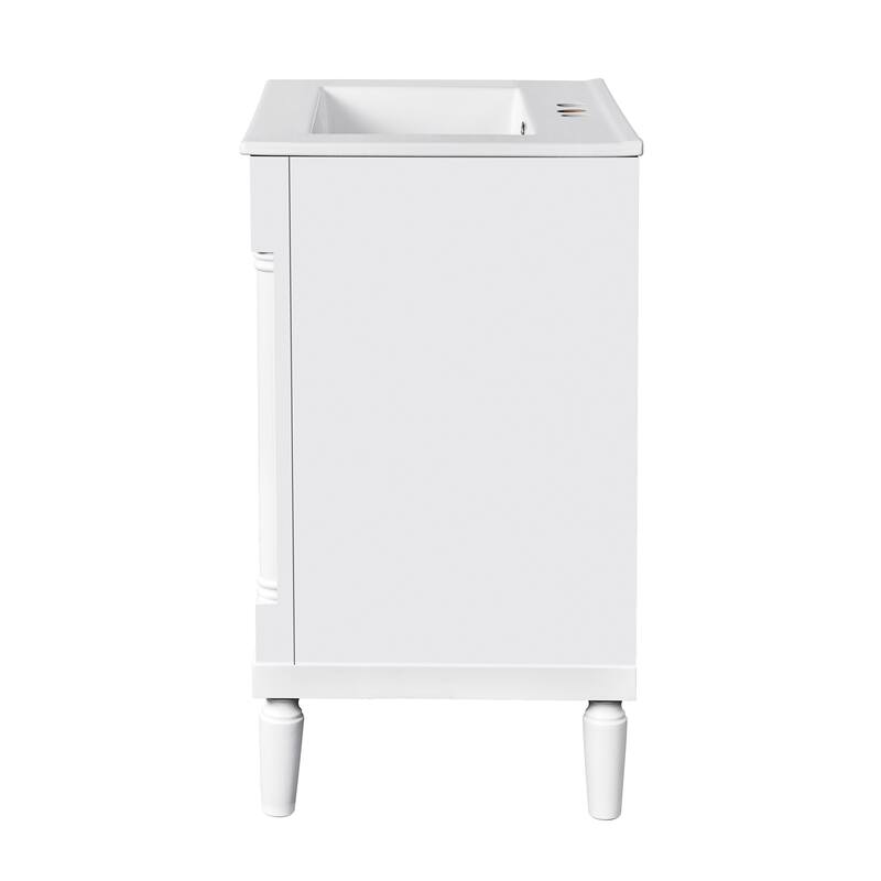 24 Inch Bathroom Vanity with Ceramic Top Sink, Freestanding Single Sink Vanity with Storage Shelves, Modern Style