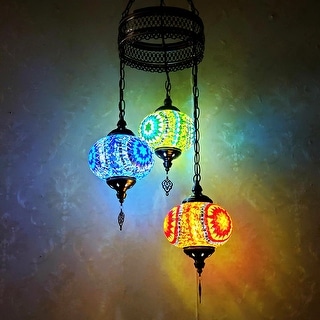 3 Globes Turkish Mosaic Lamp Chandelier Moroccan Hanging Light Fixtures ...