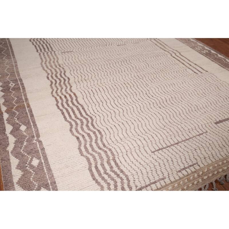 Earth Tone Moroccan Oriental Area Rug Hand-Knotted Wool Carpet - 8'10"x 12'4"