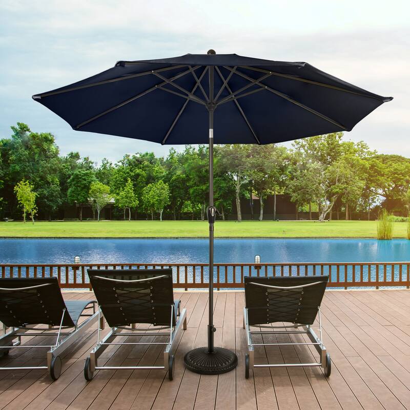 Patio Umbrella with Auto Tilt - 10FT Easy Crank Outdoor Umbrella with Vented Canopy by Pure Garden (Navy)