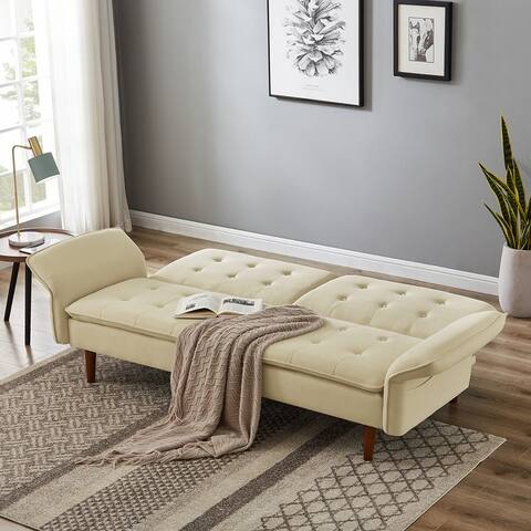 Modern Tufted Sofa Bed Solid Wood Legs and Frame