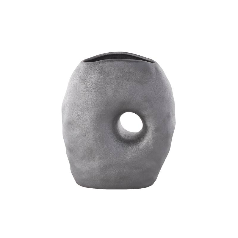 Ceramic Abstract Wavy Donut Decorative Vase with Cutout Center - Gray - Roche River Decor
