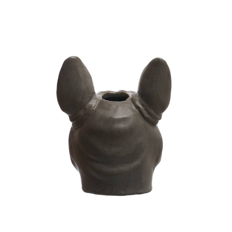 Stoneware French Bulldog Head Vase with Reactive Glaze