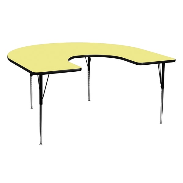 Offex 60''W x 66''L Horseshoe Activity Table with Yellow Thermal Fused Laminate Top and Standard Height Adjustable Legs