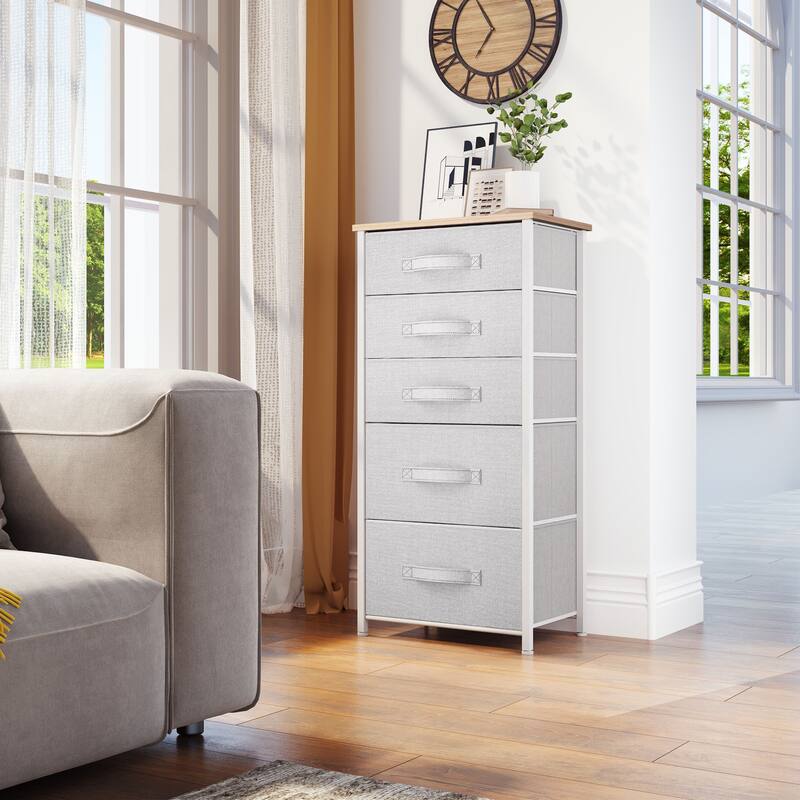 5 Drawers Furniture Storage Chest Grey Wardrobe - Light Grey