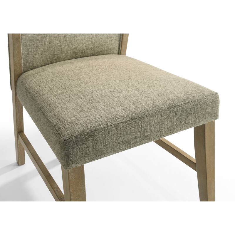 Set of 2 Beige Linen Dining Chair with Rustic Oak Finish Legs