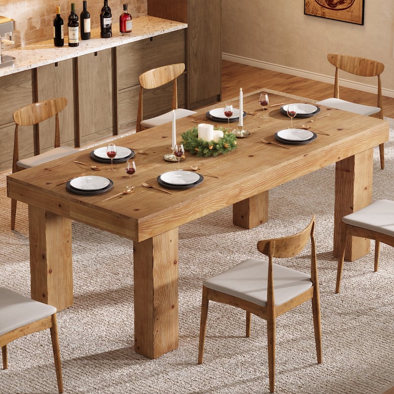 63 Inch Solid Wood Dining Table for 4-6, Rectangular Kitchen Table - 31.5" D x 62.99" W x 29.53" H
