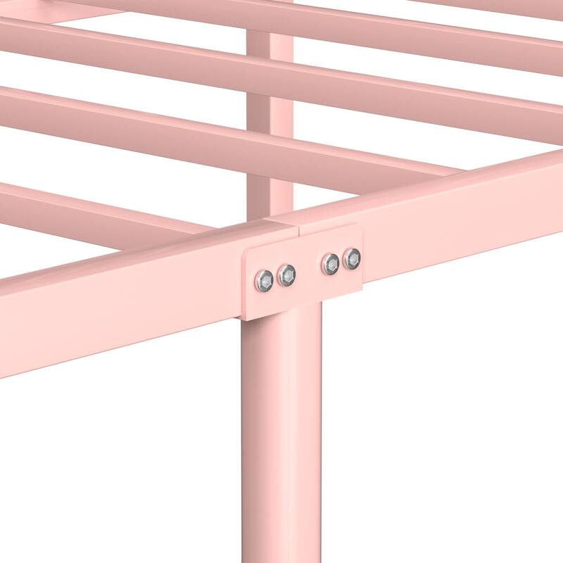 Javlergo Metal Bed Frame with Arched Roman Column Headboard and Footboard Heavy Duty Steel Slat Support No Box Spring Needed