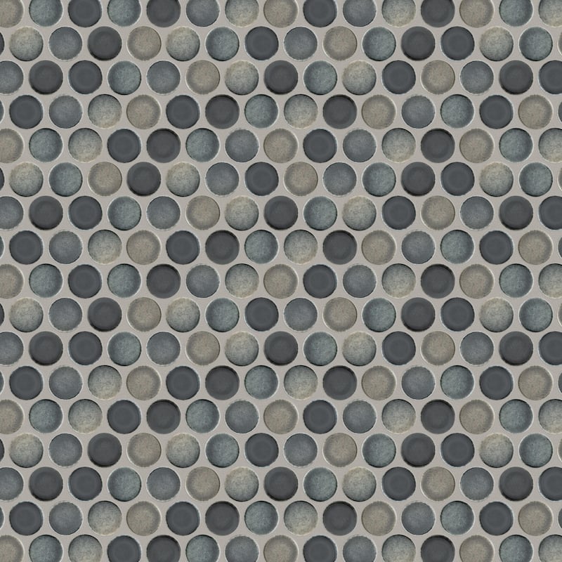 Merola Tile Hudson Penny Round Stormy Night 11-7/8" x 12-5/8" Porcelain Mosaic Floor and Wall Tile