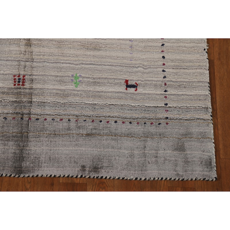 Hand Knotted Oriental 100% Wool Carpet Tribal Tribal Greys & Charcoal Gabbeh Area Rug - 5' 10'' X 4' 0''