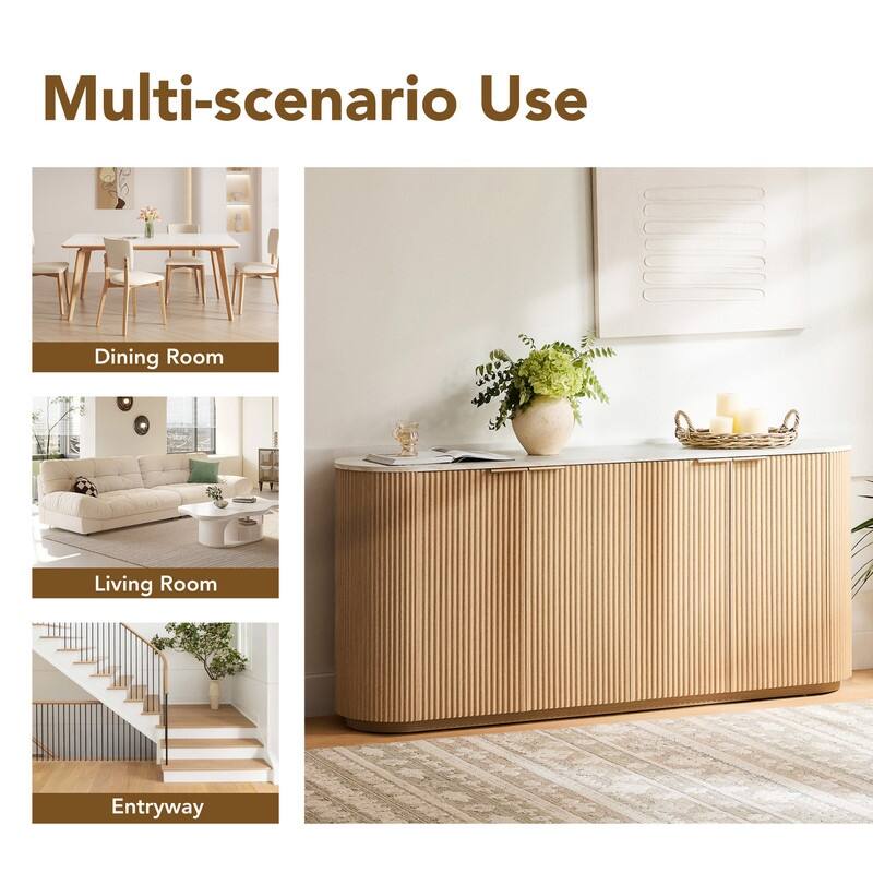 Spruce & Spring 70-inch Wide Modern Sideboard Cabinet with Semi-Cylindrical Columns