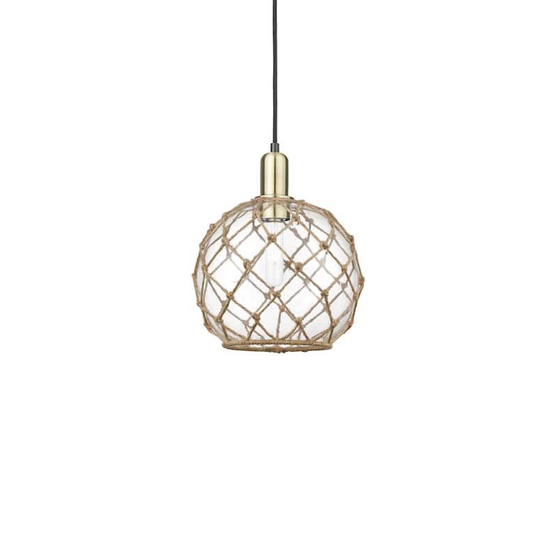 Innovations Lighting 716-1P-13-10 Farmhouse Rope Pendant Farmhouse - Black Antique Brass / Clear Glass with Brown Rope