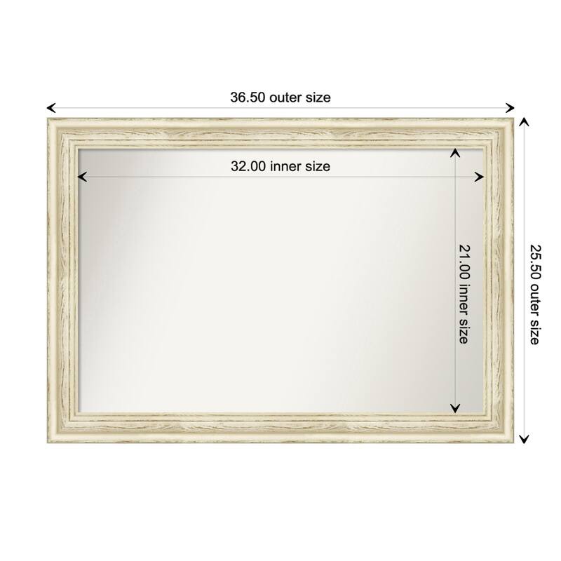 Country White Wash Framed Non-Beveled Custom Wall Mirror, Bathroom Vanity Mirror - Outer Size: 36.5 x 25.5