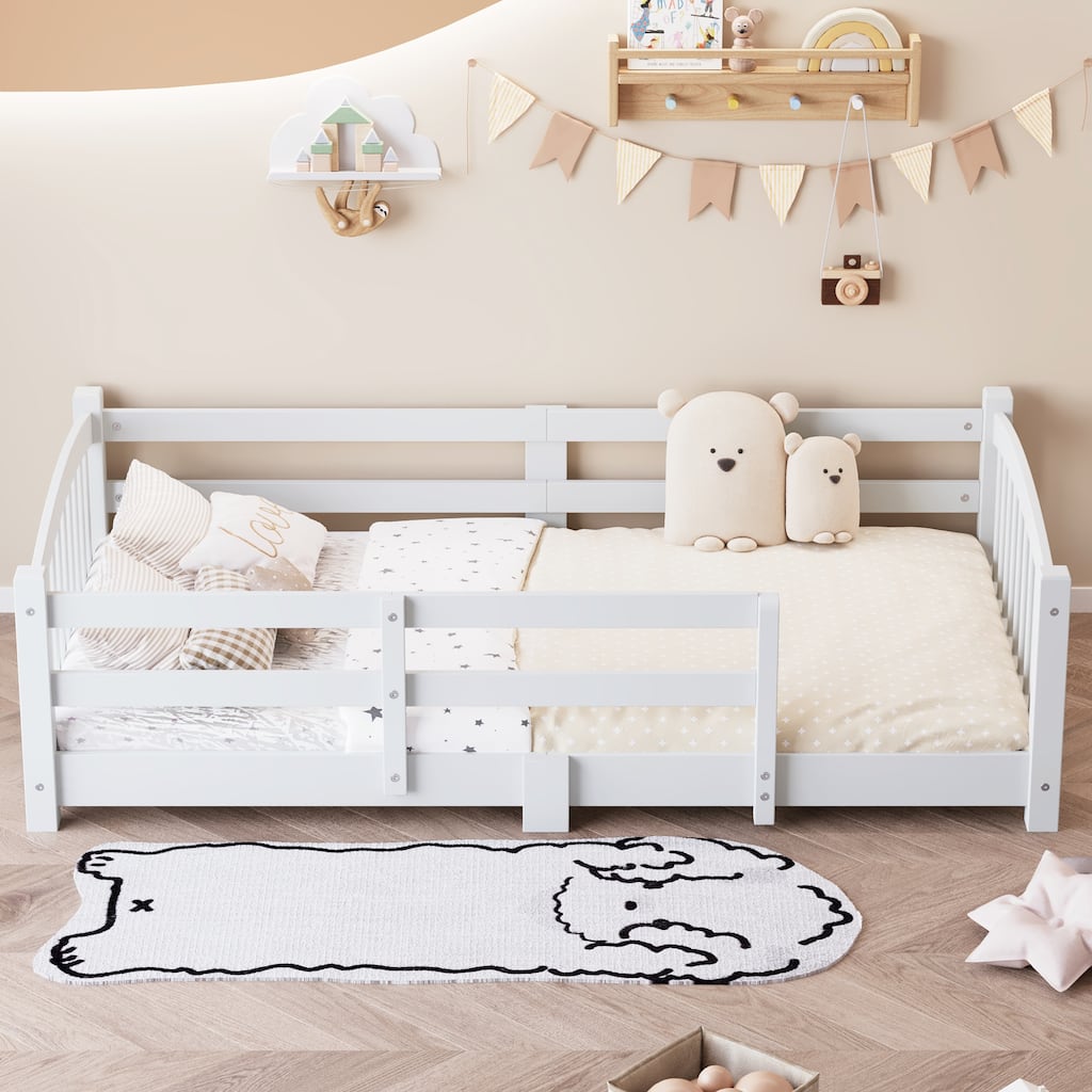 Twin/Full Montessori Floor Bed with Safety Guardrails, Easy Assembly