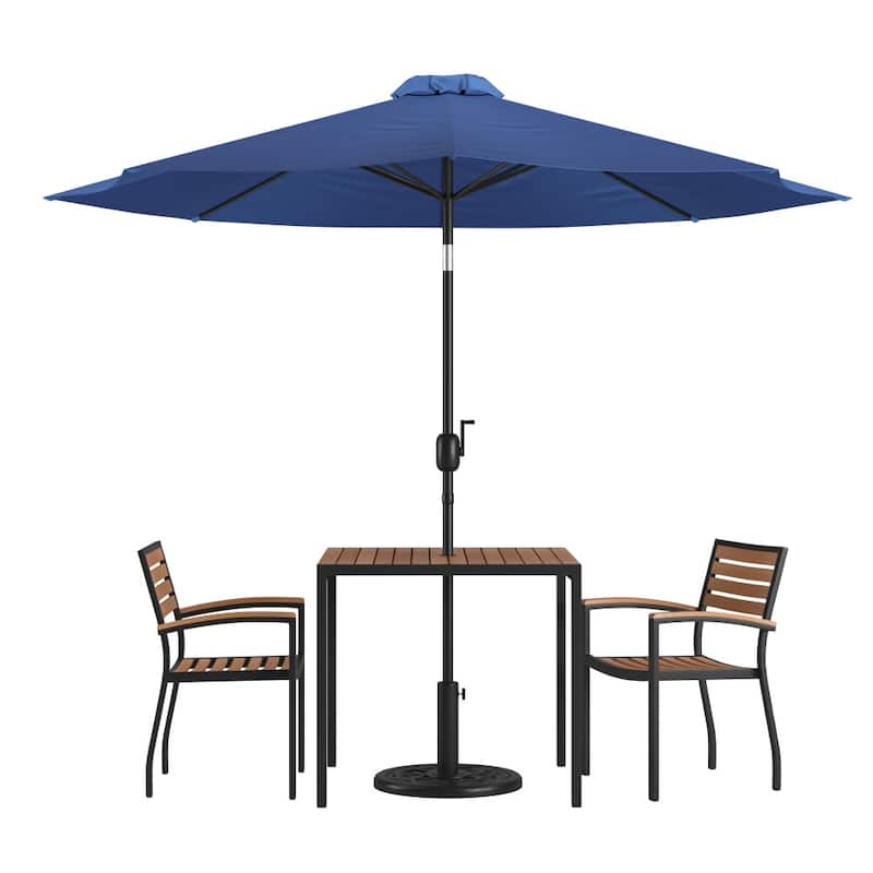Patio Set wirh 35" Table, 2 Chairs, and Umbrella with Base - 35.25"W x 35.25"D x 29.5"H
