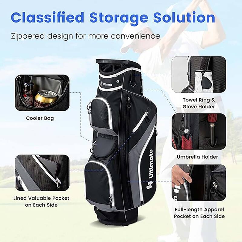 Lightweight Golf Cart Bag w/ Top Dividers Pockets & Cooler Bag