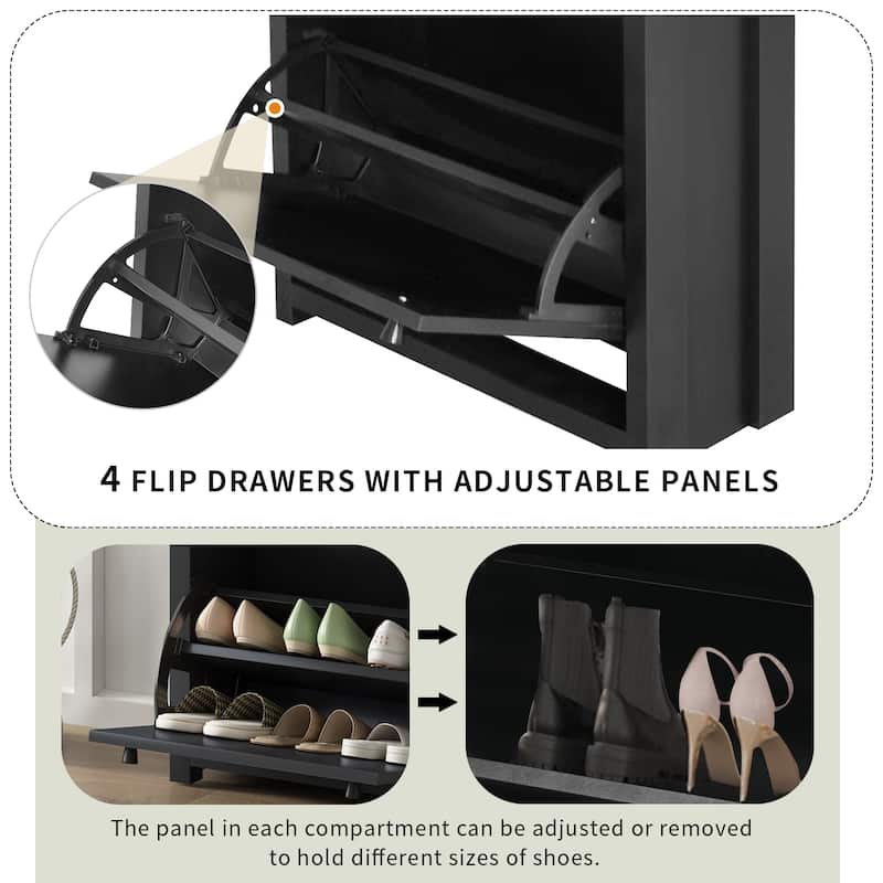 Slim Shoe Cabinet Set with 4 Flip Drawers
