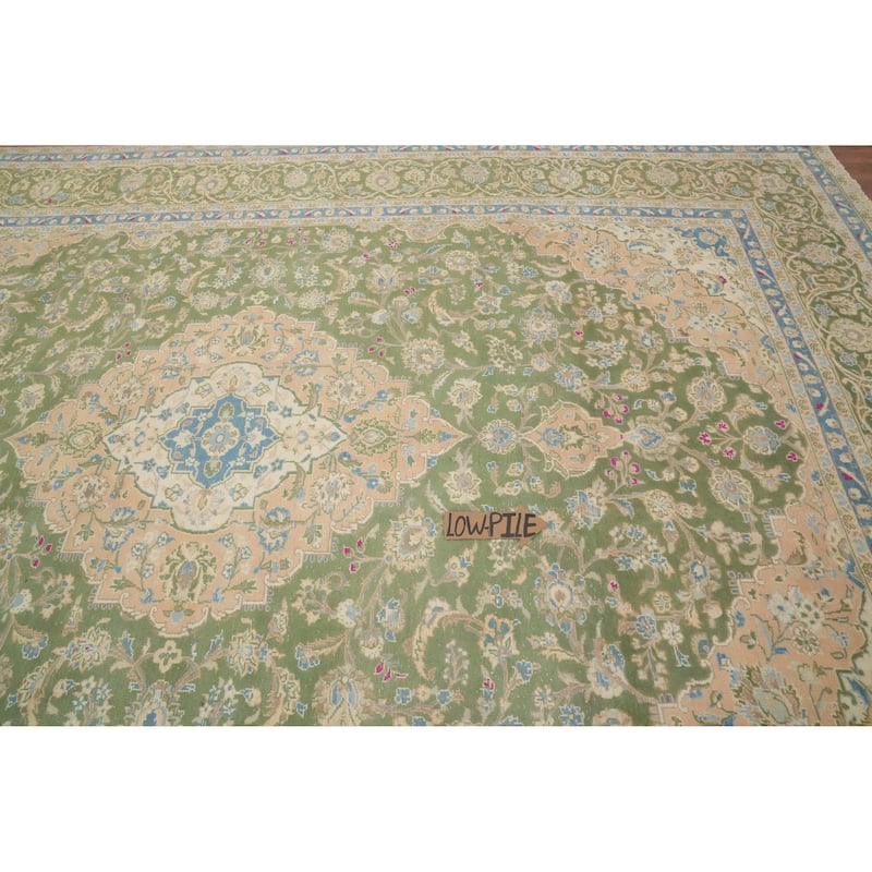 Hand Knotted Oriental 100% Wool Carpet Traditional Floral Green Kashan Area Rug - 12' 7'' X 9' 6''