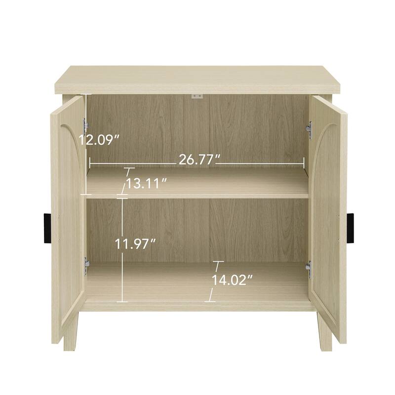 Roomfitters Rattan 2 Door Storage Cabinet, Accent Sideboard Buffet Cabinet with Adjustable Shelves, Natural