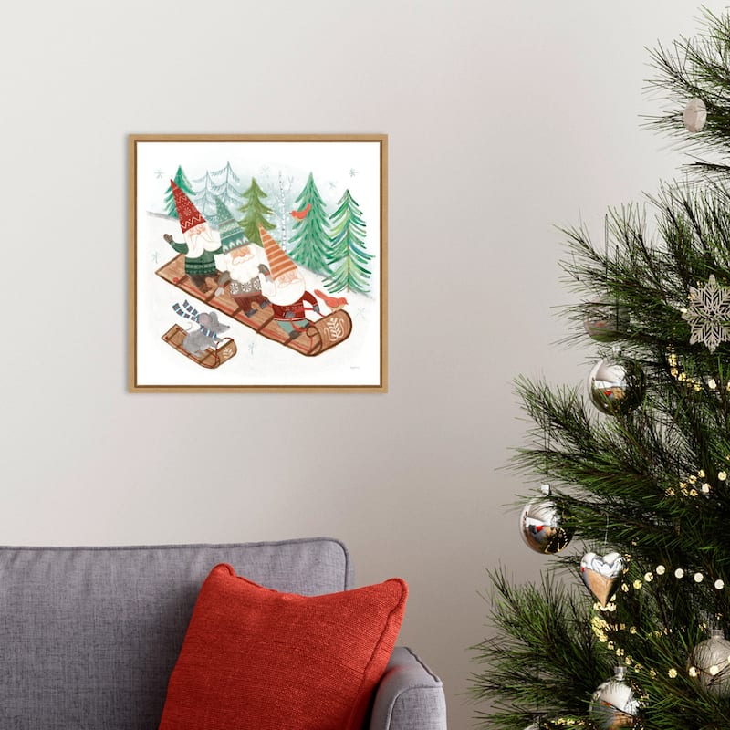 Woodland Gnomes III by Mary Urban Canvas Art Framed - 16 x 16 in