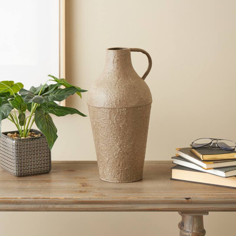 Metal Antique Inspired Decorative Vase with Handle - Brown - Roche River Decor