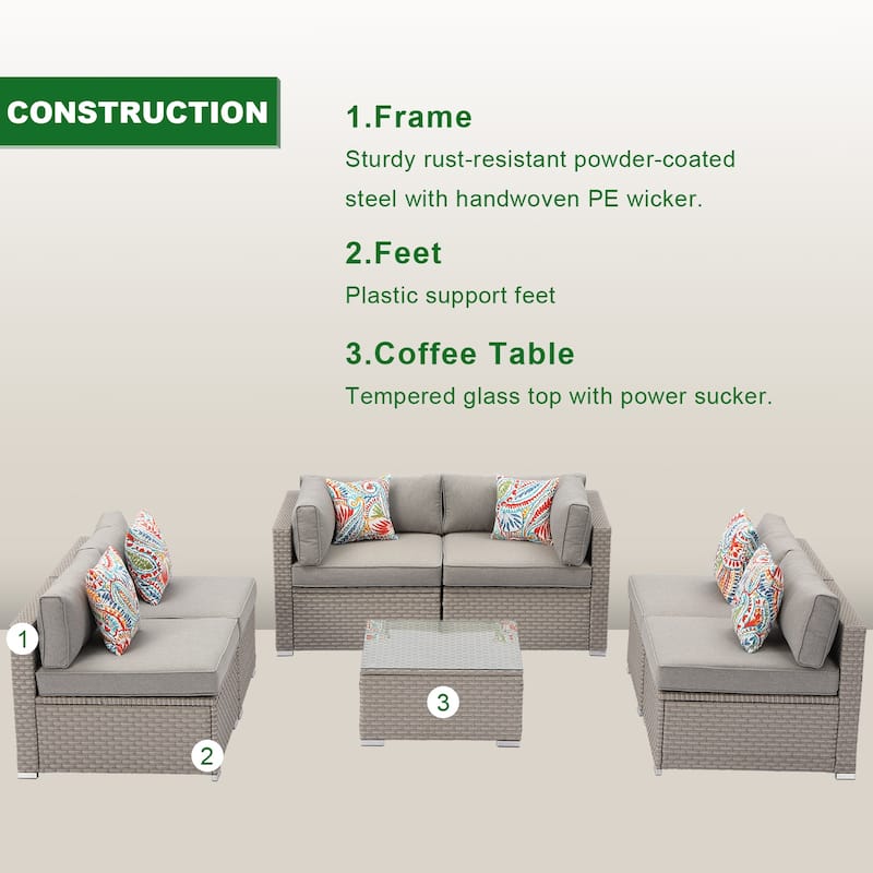 COSIEST 7-Piece Outdoor Patio Sectional Wicker Sofa With Coffee Table