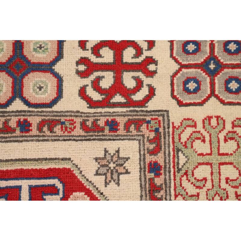 Geometric Kazak Oriental Area Rug Hand-Knotted Bedroom Wool Carpet - 5'0" x 6'9"