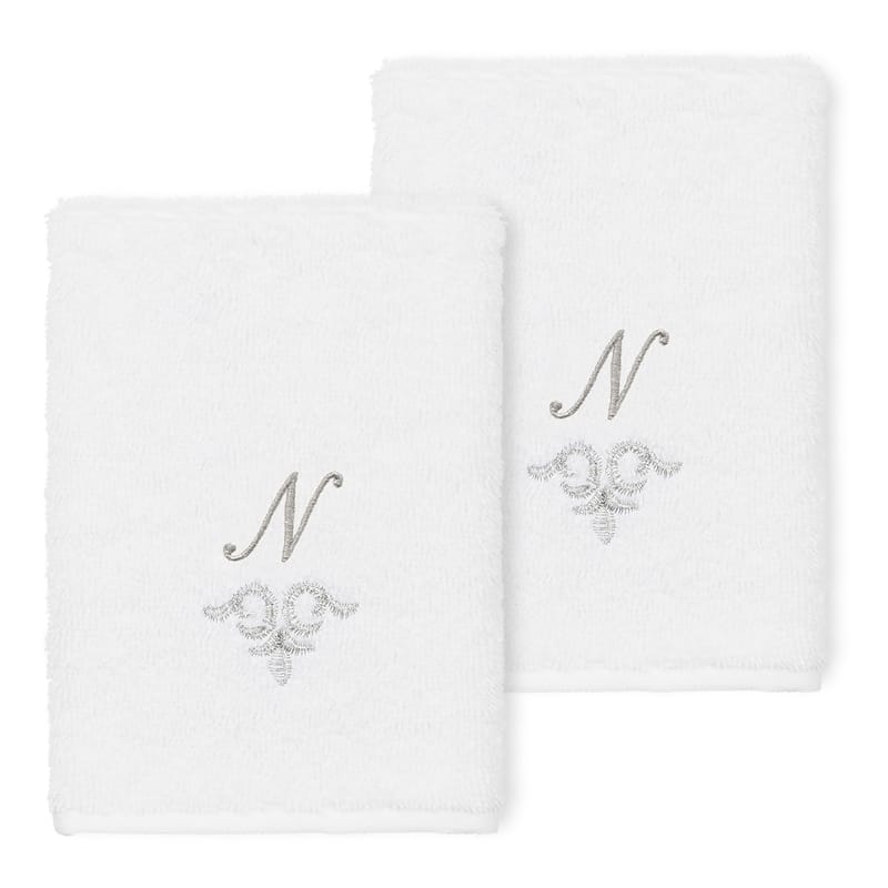 Authentic Hotel and Spa 100% Turkish Cotton Monica 2PC Embellished Washcloth Set - N - White