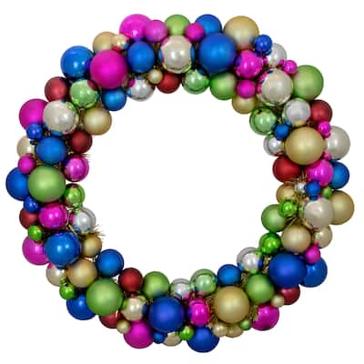 Multi-Color 2-Finish Shatterproof Ball Christmas Wreath