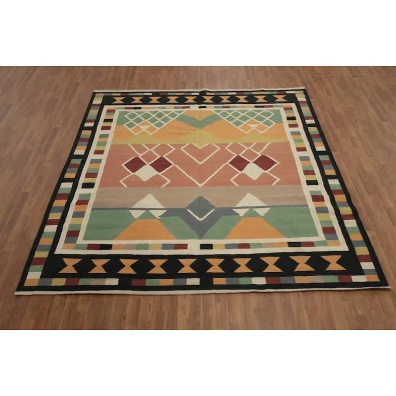 Hand Woven Oriental 100% Wool Carpet Southwestern Modern Multi-Colored Kilim Area Rug - 9' 1'' X 8' 4''