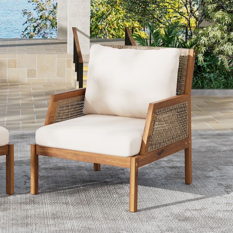 Theresa Outdoor Wicker Arm Club Chair by Christopher Knight Home - 1-Piece - Teak + Mix Brown + Cream