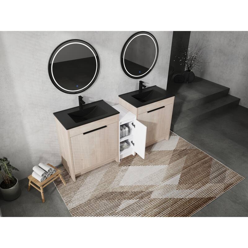 72" Freestanding Bathroom Vanity Set with Adjustable Storage Cabinets, Black Ceramic Sink