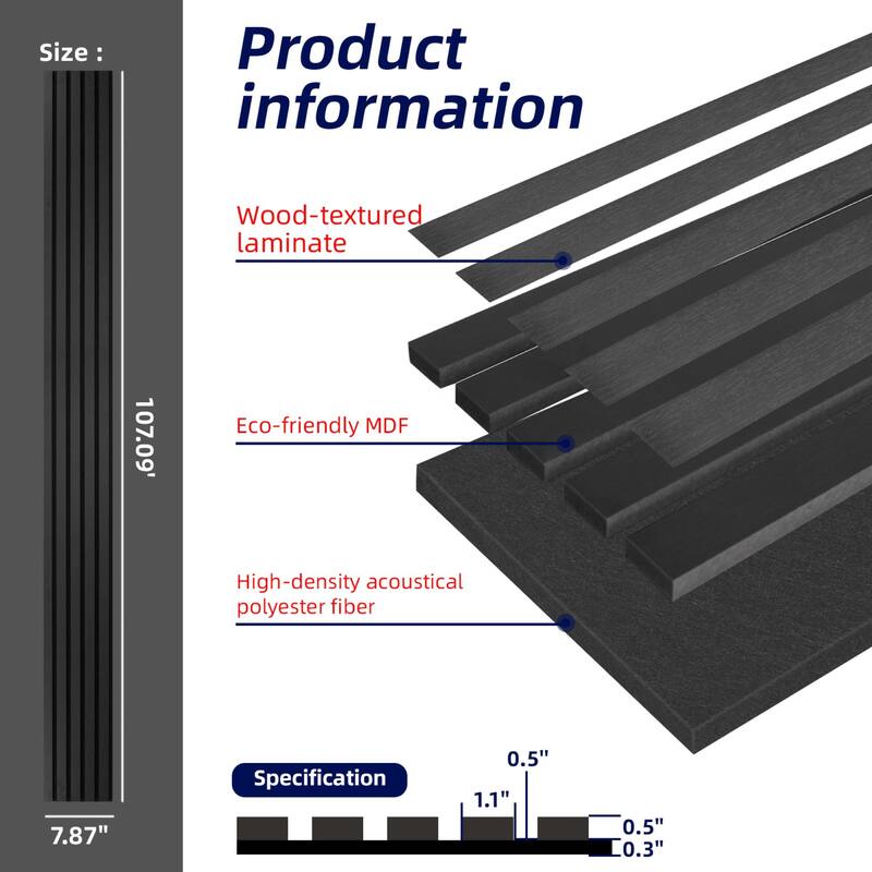 Art3d 7.9 X 107in Slat Acoustic Wall Panels,3D Fluted Sound Absorbing Panel, 4pcs - N/A