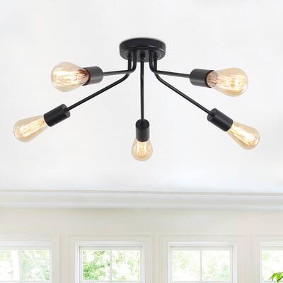 22.63 in. 5-Light Black Sputnik Chandelier, Industrial Style Semi Flush Mount Chandelier for Kitchen Dining Room