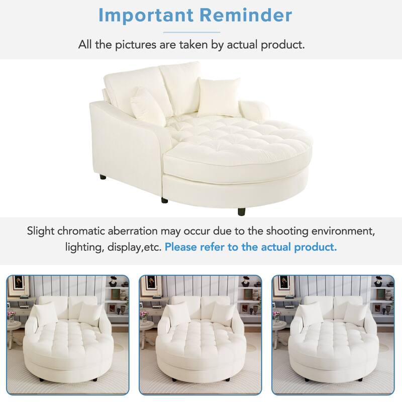 55" Modern Chaise Lounge Sofa Bed Upholstered Sofa Couch with Tufted Seat and Detachable Pillows for Living Room