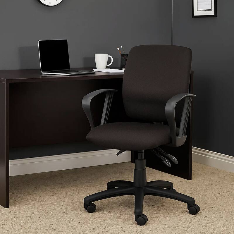 Zean Swivel Task Chair, Loops Arms, Black Crepe Fabric, Rolling
