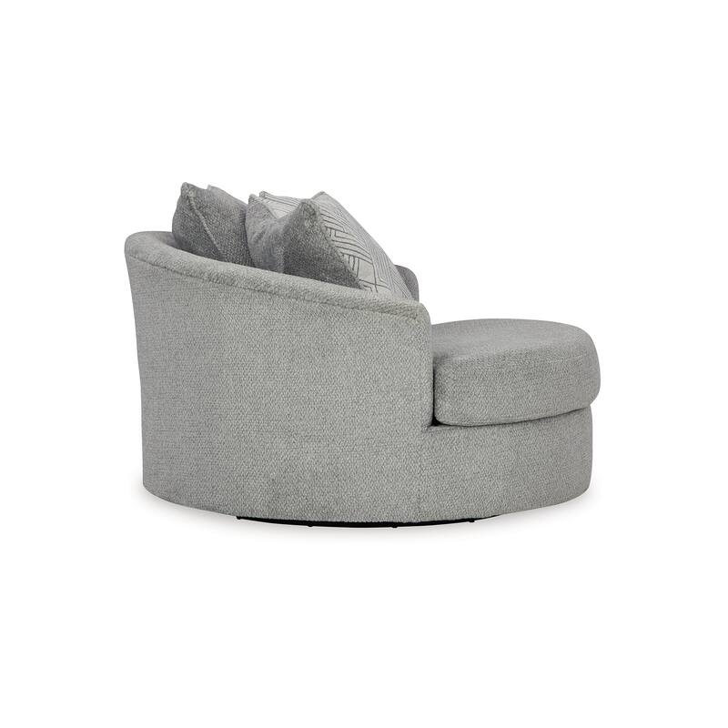 Viney Swivel Round Oversize Chair, 3 Pillows, Cement Gray Polyester