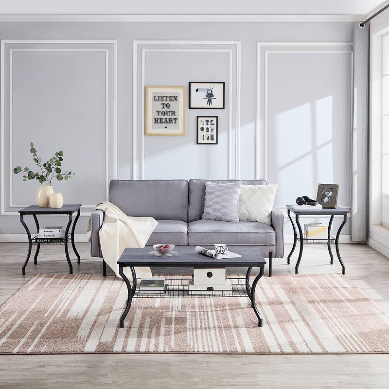 VECELO Mid Cectury 3-pieces Coffee Table Set, 3-Piece Living Room Table Set(Set of 3)